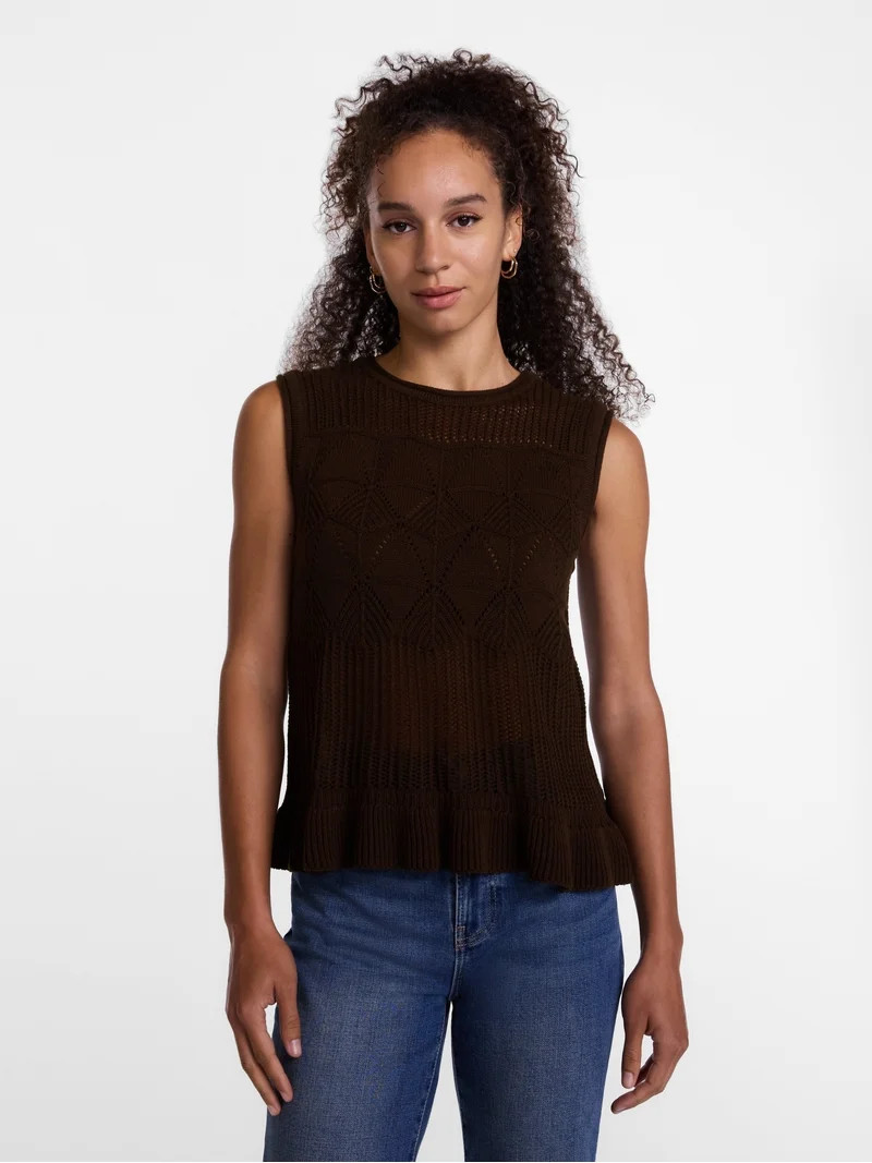Scenario Women's Texture Peplum Tank Sweater, Lightweight, Sizes XS-XXXL | Walmart (US)