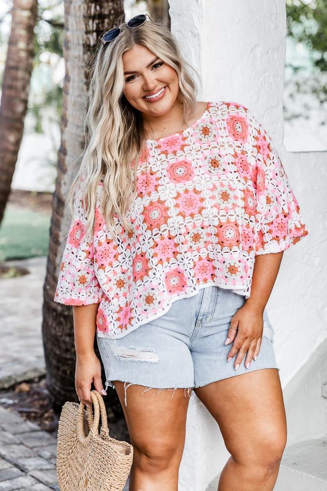 Including You Multi Colored Crochet Short Sleeve Sweater | Pink Lily