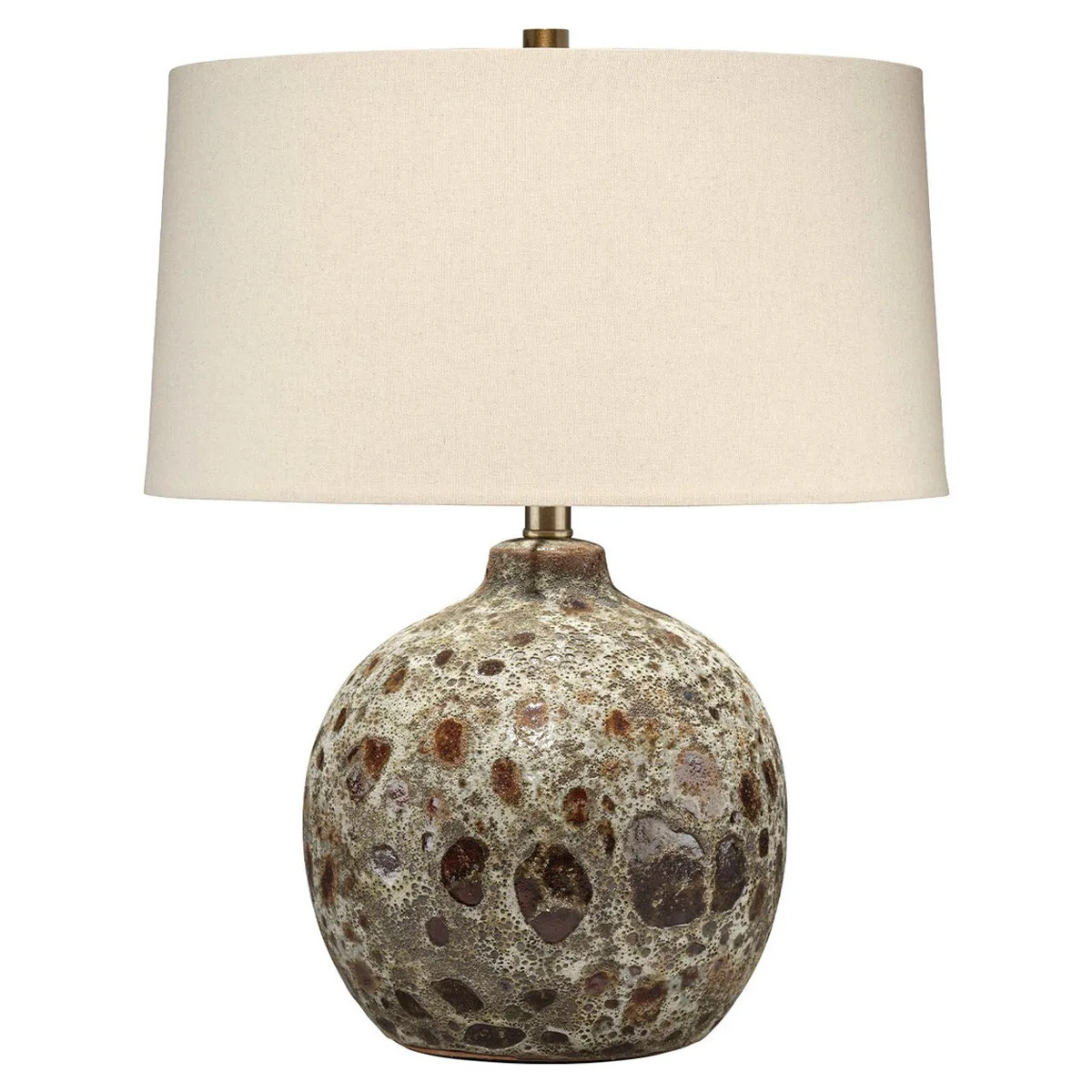 Florian Updated Traditional Natural Linen Shade Brown Ceramic Table Lamp | Kathy Kuo Home