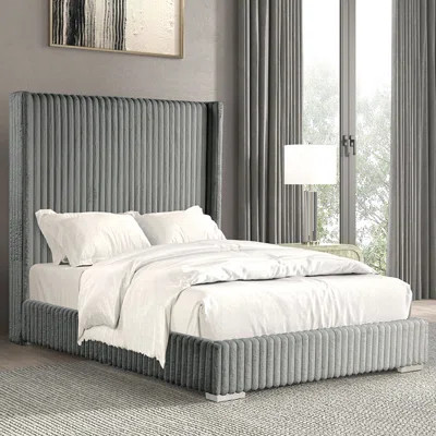 Chenille Fabric Upholstered Bed With Wingback Headboard | Wayfair North America