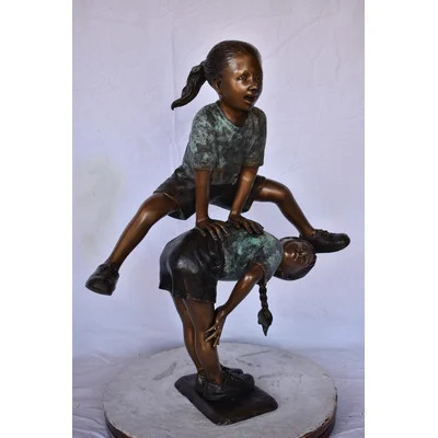 Two Girls Playing Leapfrog Jumping Bronze Statue - Size: 30"L X 14"W X 34"H. | Wayfair North America