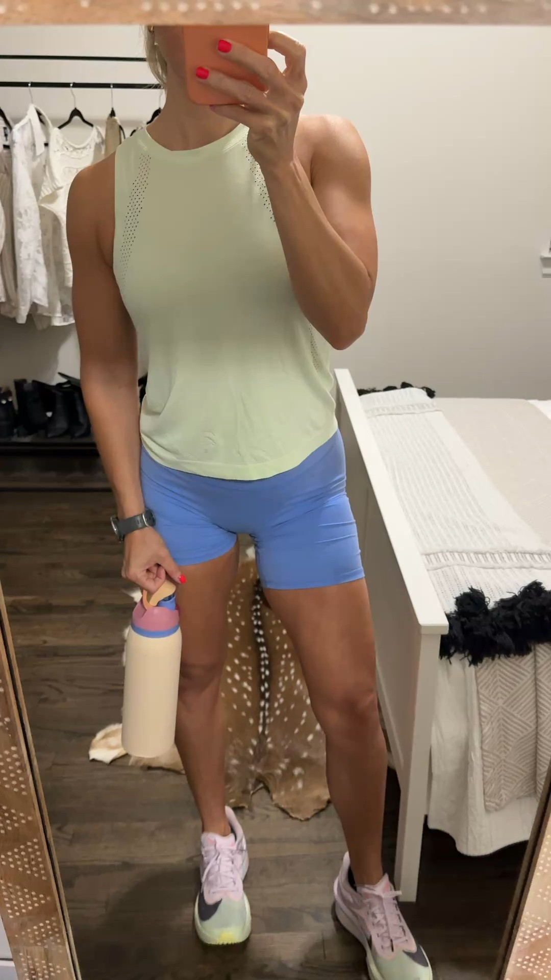 Workout fit! Wearing M in Amazon workout shorts, 6 in lululemon tank - size up 1/2 size in Nike running shoes. Also obsessed with this owala water bottle!

#LTKActive #LTKfitnessgoals #LTKSaleAlert