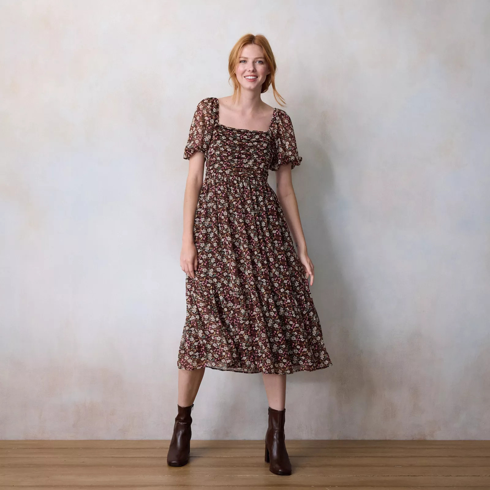 Women's LC Lauren Conrad Square Neck Pleated Bodice Midi Dress | Kohl's