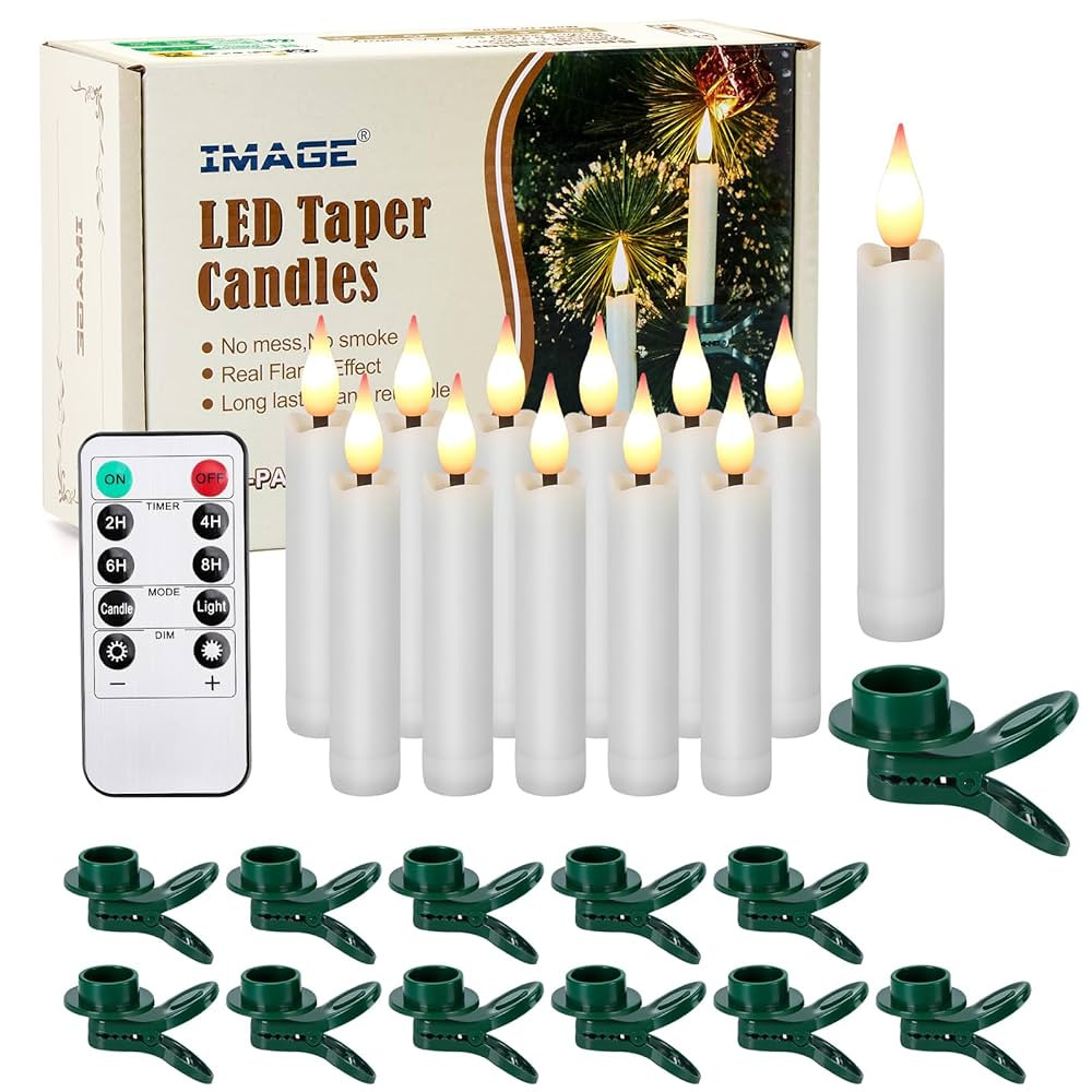 12Pcs LED Taper Candles Light Set Flameless 3D Wick Ivory Candles with Clip-on Christmas Tree Des... | Amazon (US)