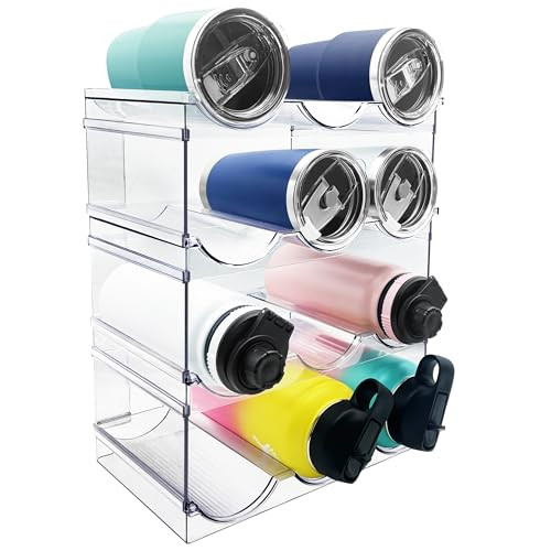 4 Pack Water Bottle Organizer, Stackable Kitchen Pantry Organization and Storage Shelf, Plastic B... | Amazon (US)