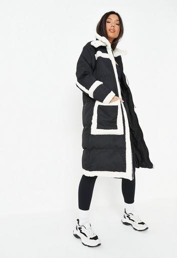 Missguided - Black Borg Seam Maxi Puffer Coat | Missguided (US & CA)