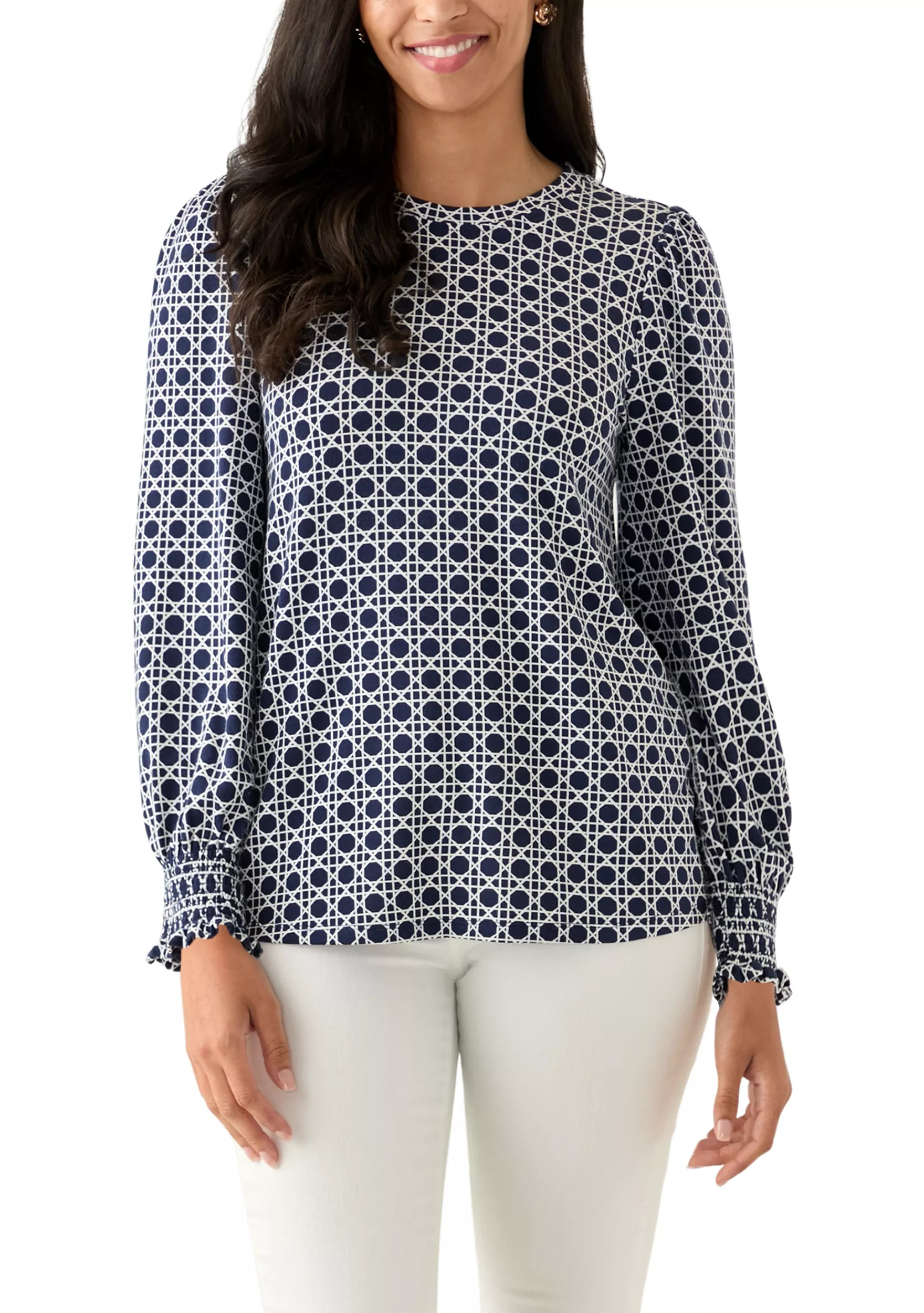 Women's Smocked Printed Baby Terry T-Shirt | Belk