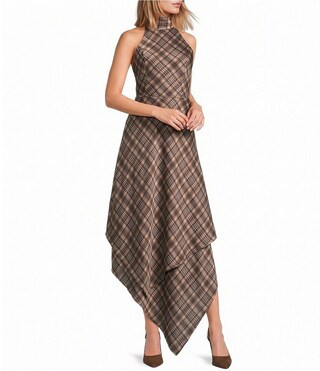 Sugarlips Gretal Plaid Printed Halter Neck Sleeveless Asymmetric Hem Midi Dress -  XL | Dillard's