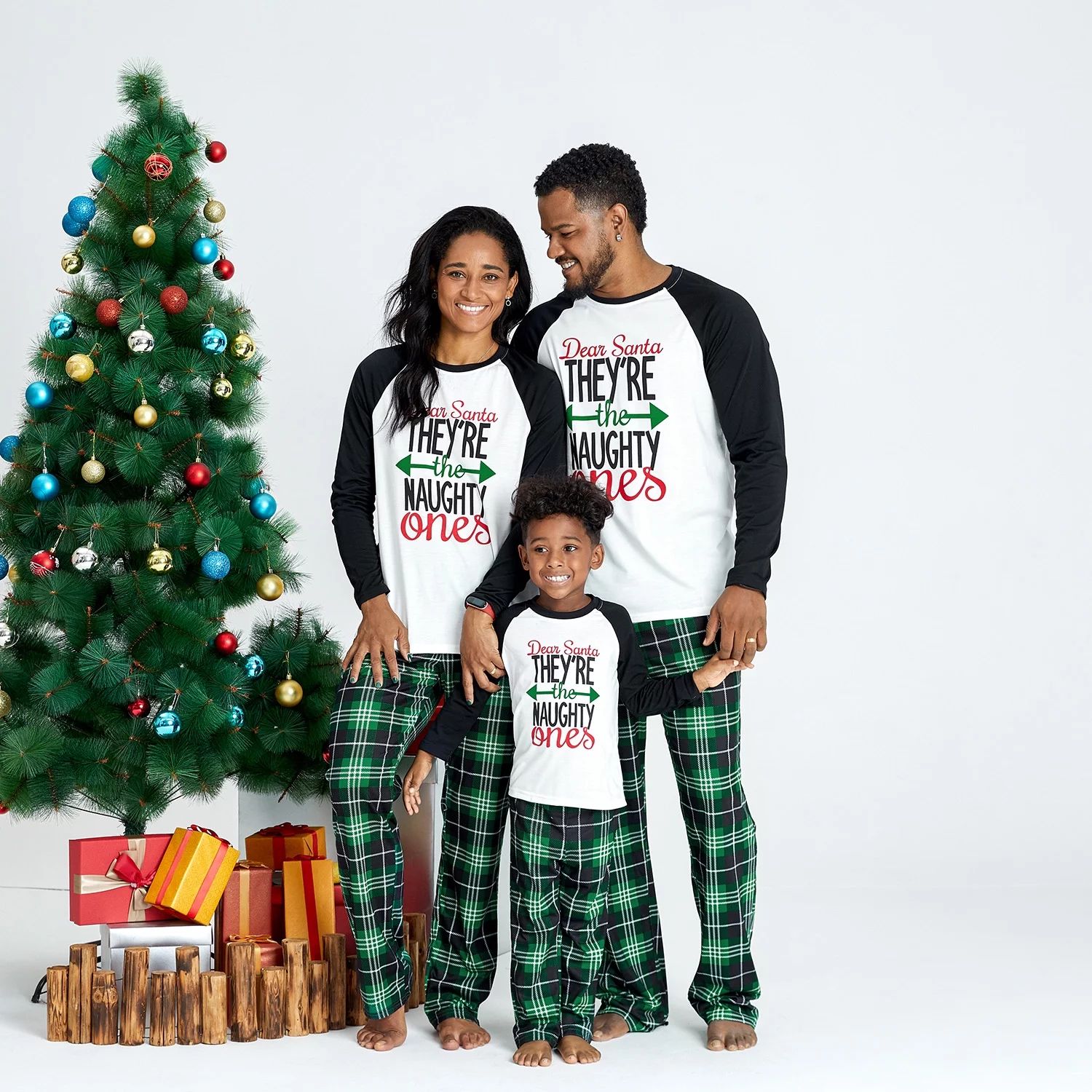 PatPat Christmas Letter Contrast Top and Plaid Pants Family Matching Pajamas,Unisex,Sizes Baby-Ki... | Walmart (US)