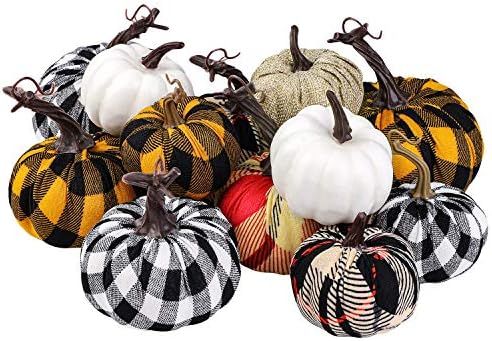 Amazon.com: Elcoho 12 Pack Harvest Fabric Artificial Pumpkins Fall Festival Burlap Pumpkins Decor... | Amazon (US)