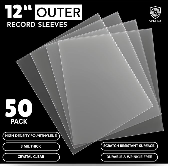 12" Vinyl Record Outer Sleeves (50 Pack), 3 Mil Crystal Clear | (12.75" x 12.75"), Archival Safe,... | Amazon (US)