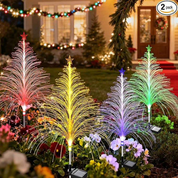 2 Packs Christmas Tree Solar Garden Light with Multi-Colored Change, Auto ON/Off Outdoor Yard Lig... | Amazon (US)