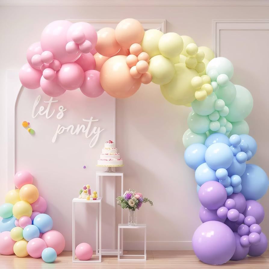 HOUSE OF PARTY 140PCS Pastel Rainbow Balloon Arch Garland Kit - Balloon Arch Kit-Birthday Balloon... | Amazon (US)