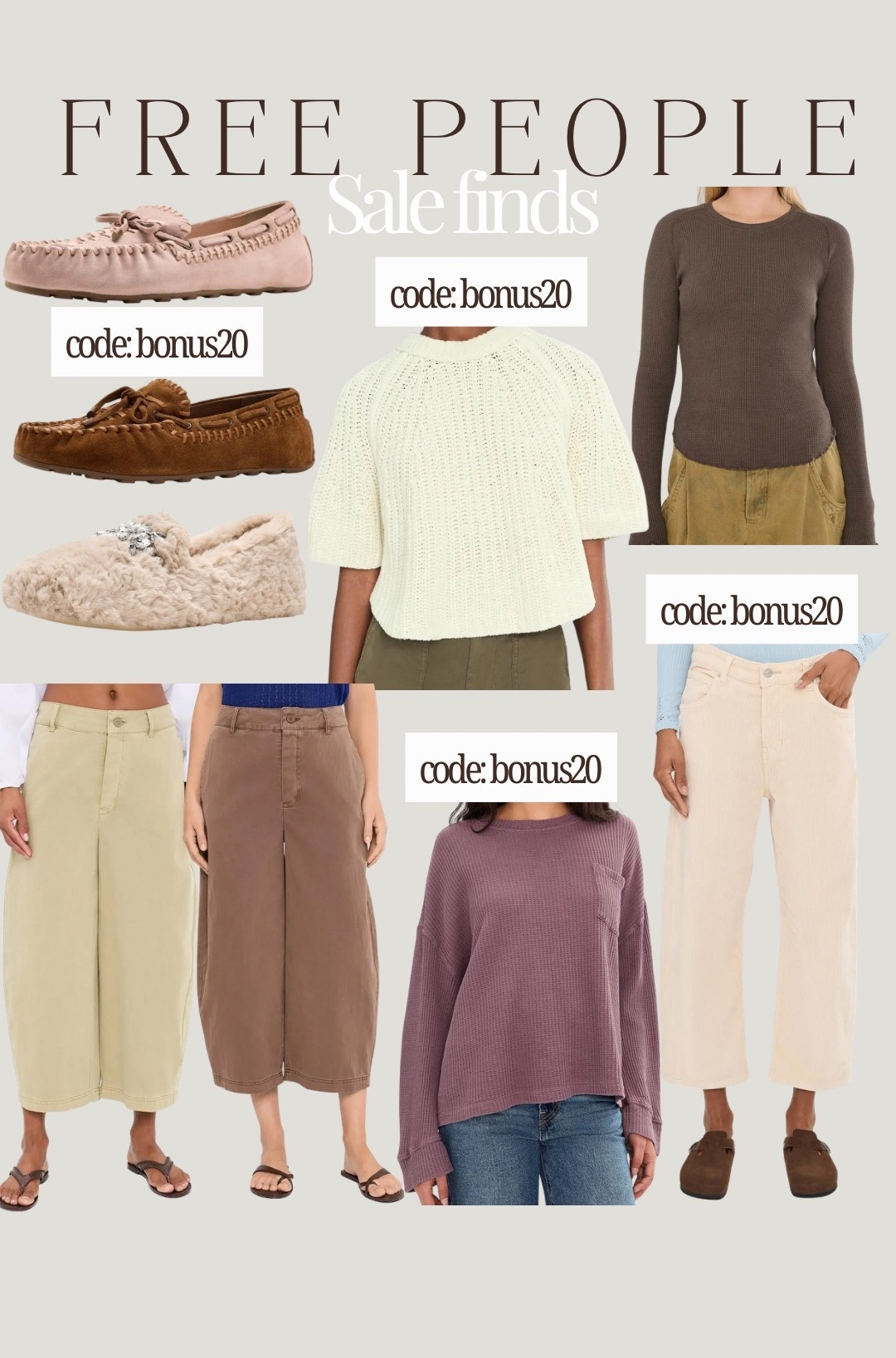 Code BONUS20 on almost everything here. Free people Cell.

#LTKSaleAlert