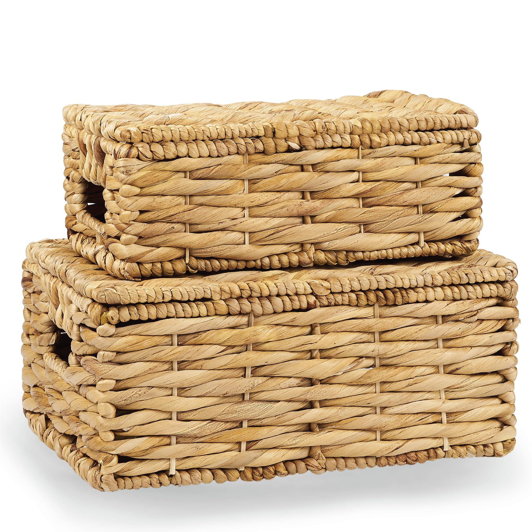 Set of 2 Wicker Baskets with Lid - Decorative Storage Boxes for Home Decor, Shelves - Woven Baske... | Amazon (US)
