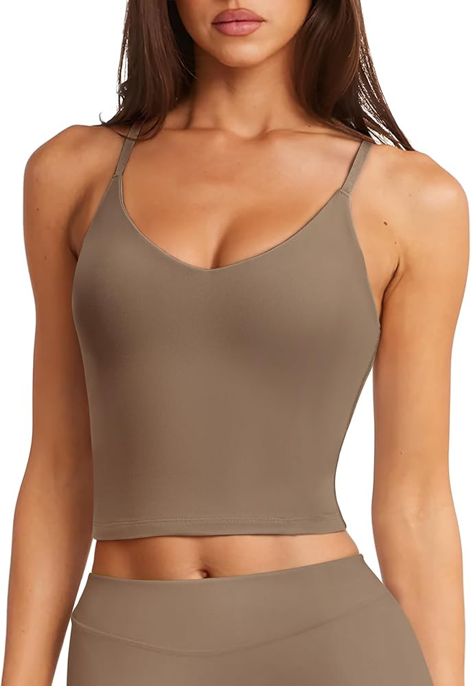 LASLULU Womens Adjustable Spaghetti Strap Sports Bra V Neck Wireless Padded Yoga Bra Camisole Wor... | Amazon (US)