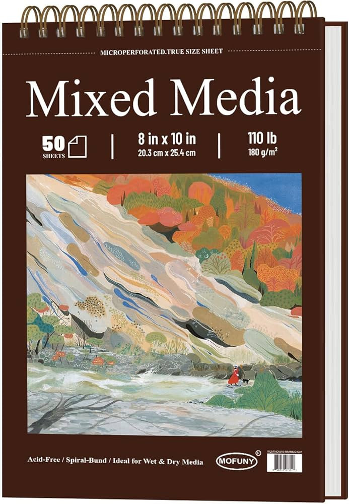 MOFUNY 8x10 Mixed Media Sketchbook with 110lb/180gsm Mixed Media Paper, 50 Sheets Spiral-Bound Sk... | Amazon (US)