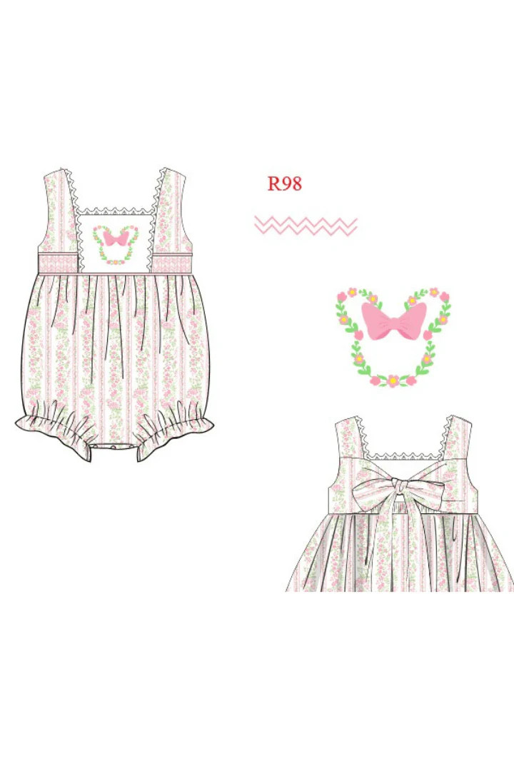 Pre-Order Smocked/Hand Embroidered Flower Festival Mouse Bubble | The Smocked Flamingo