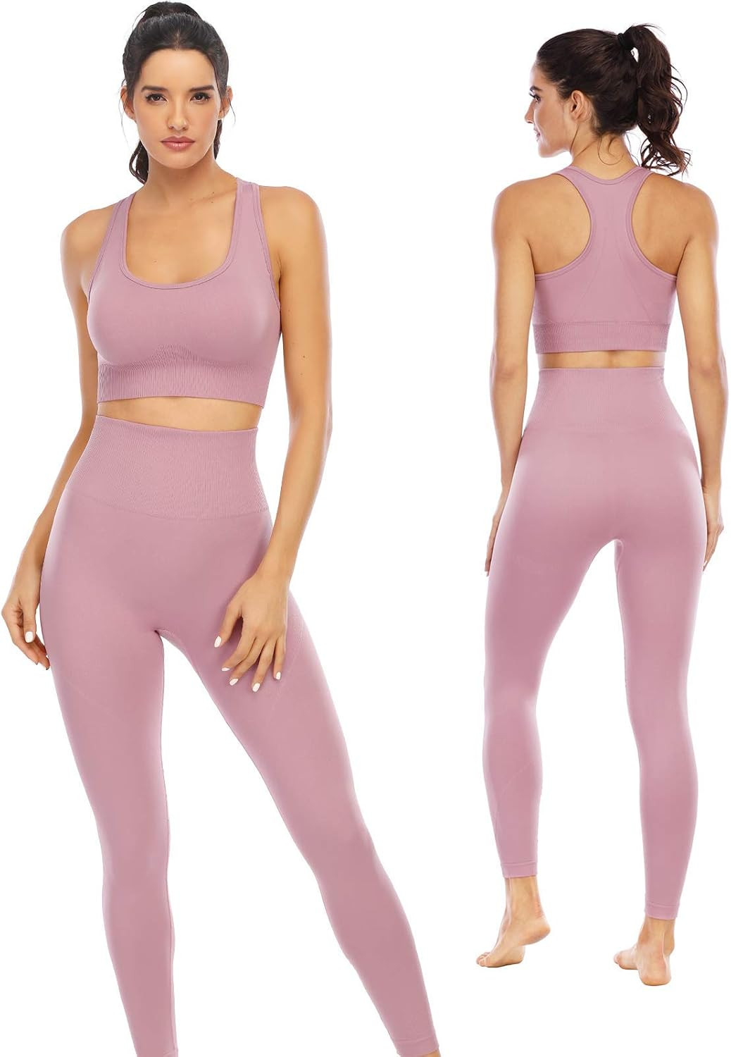 Workout Sets for Women 2 Piece High Waisted Seamless Leggings with Padded Stretchy Sports Bra Sets Gym Clothes | Amazon (US)