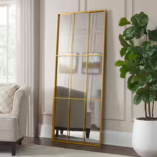 Home Decorators Collection Oversized Gold Metal Frame Windowpane Classic Floor Mirror (70 in. H x... | The Home Depot