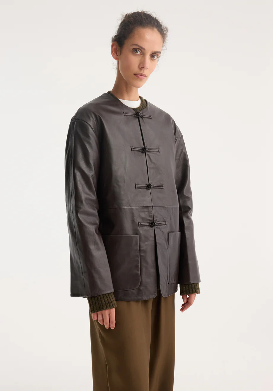 mandarin leather jacket | mahogany | Rohe