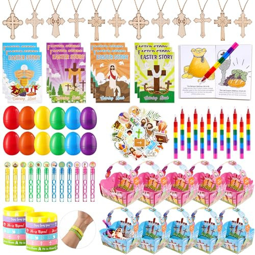 Vanblue 134Pcs Religious Easter Gifts Easter Basket Stuffers Christian Mini Coloring Books for Kids, Sunday School Prize Eggs Goodie Bag Stuffers for Christian Story Activity | Amazon (US)