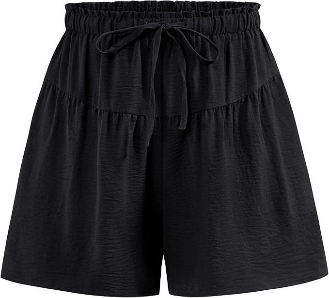 PRETTYGARDEN Womens Shorts 2025 Summer Drawstring Ruffle Elastic High Waist Solid Color Casual Be... | Amazon (US)