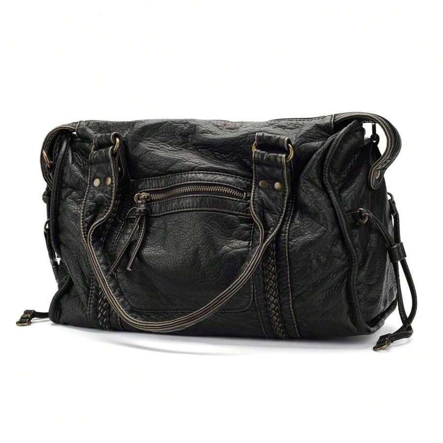 New Design Women Handbag Washed Leather Tote Bag Large Capacity Purses Vintage Shoulder Bag For L... | SHEIN