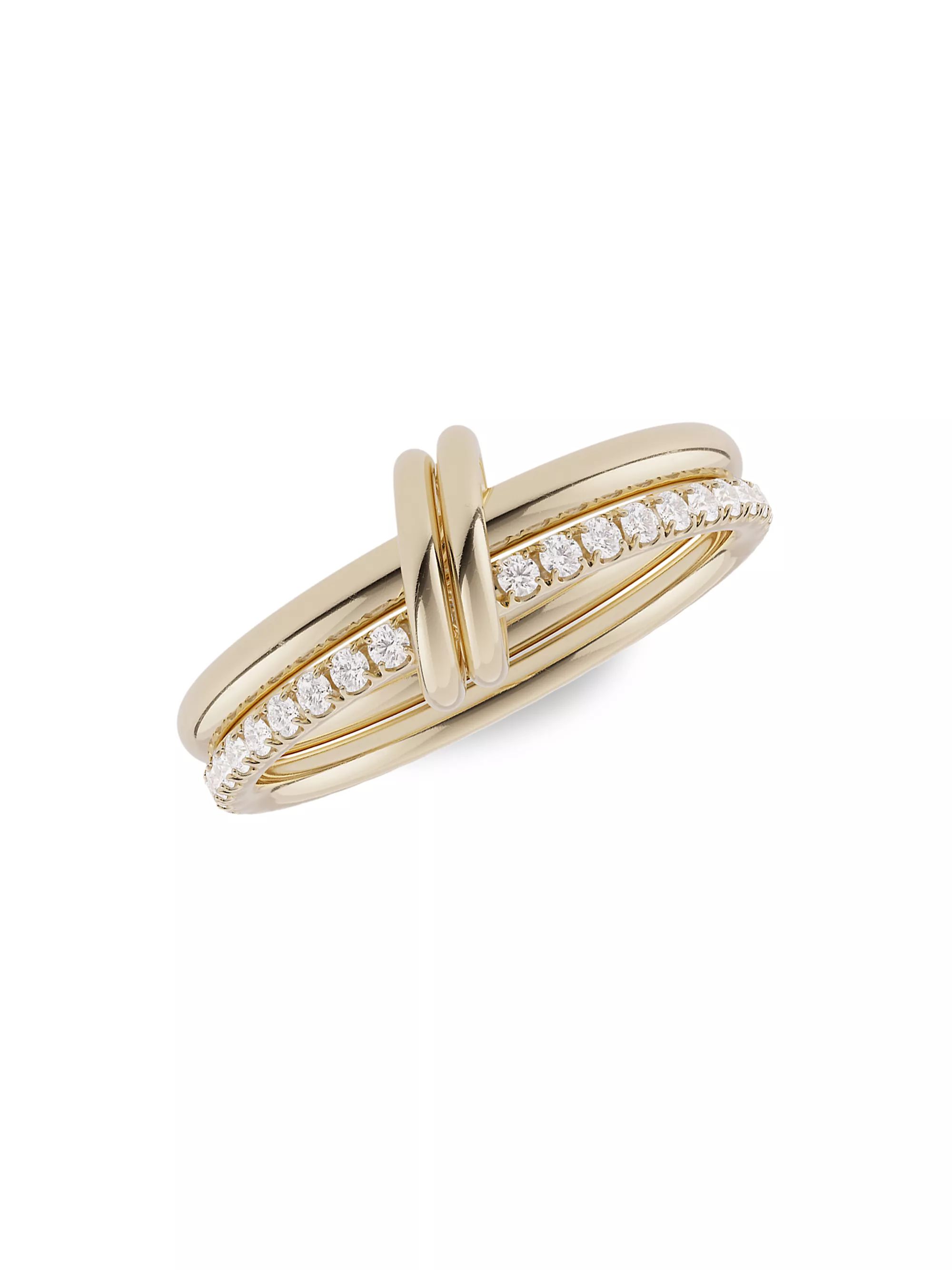 Spinelli KilcollinCeres Deux 18K Yellow Gold & Diamond 2-Link Ring | Saks Fifth Avenue