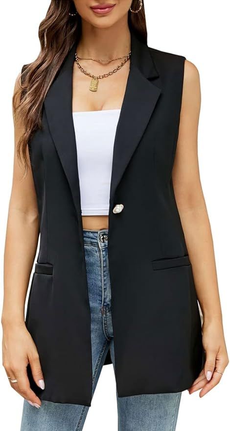 Kedera Women's Long Sleeveless Duster Trench Vest Casual Lapel Office Blazer Jacket | Amazon (US)
