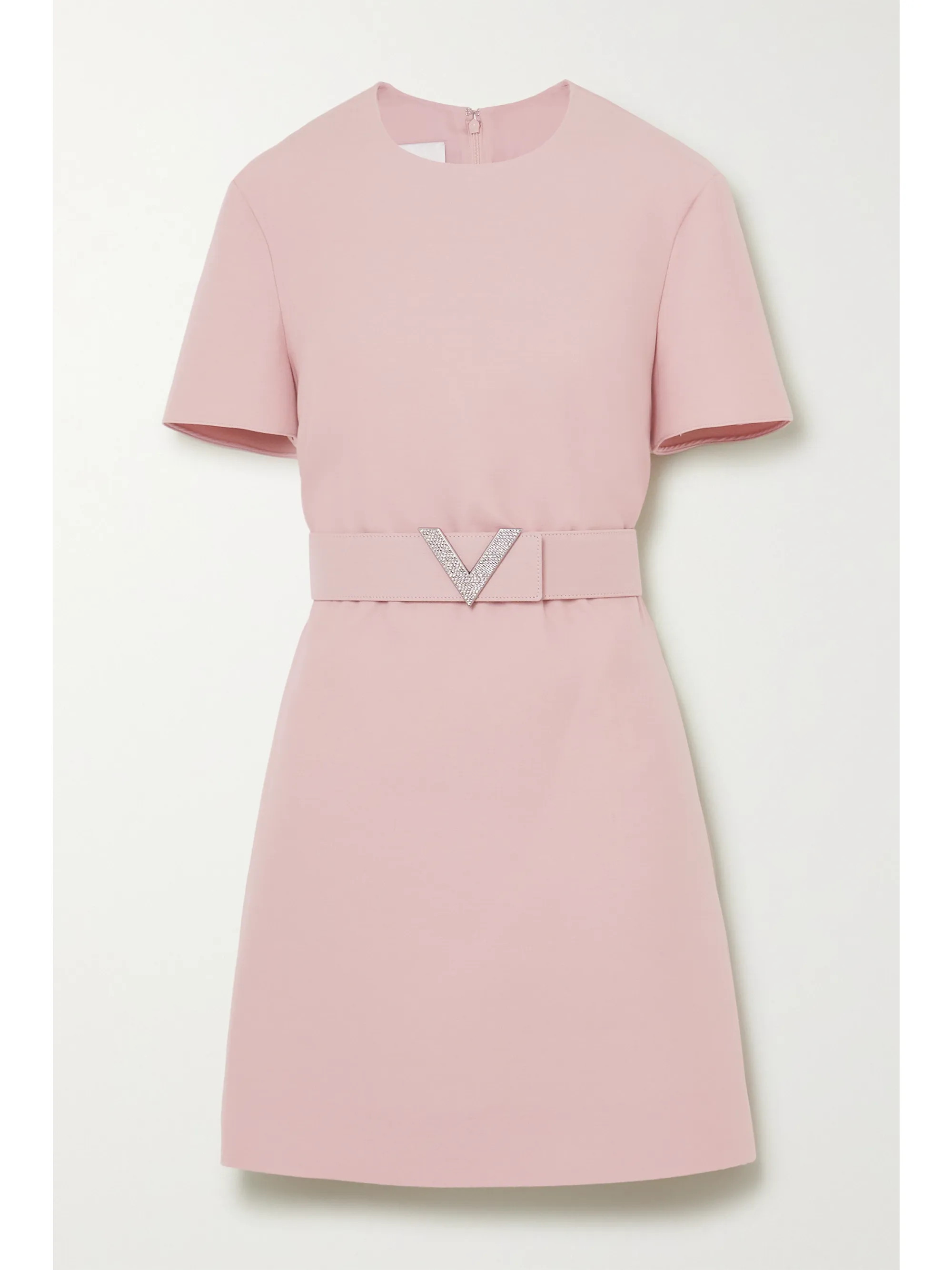 Pink Crystal-embellished belted wool and silk-blend crepe mini dress | Valentino | NET-A-PORTER | NET-A-PORTER (US)