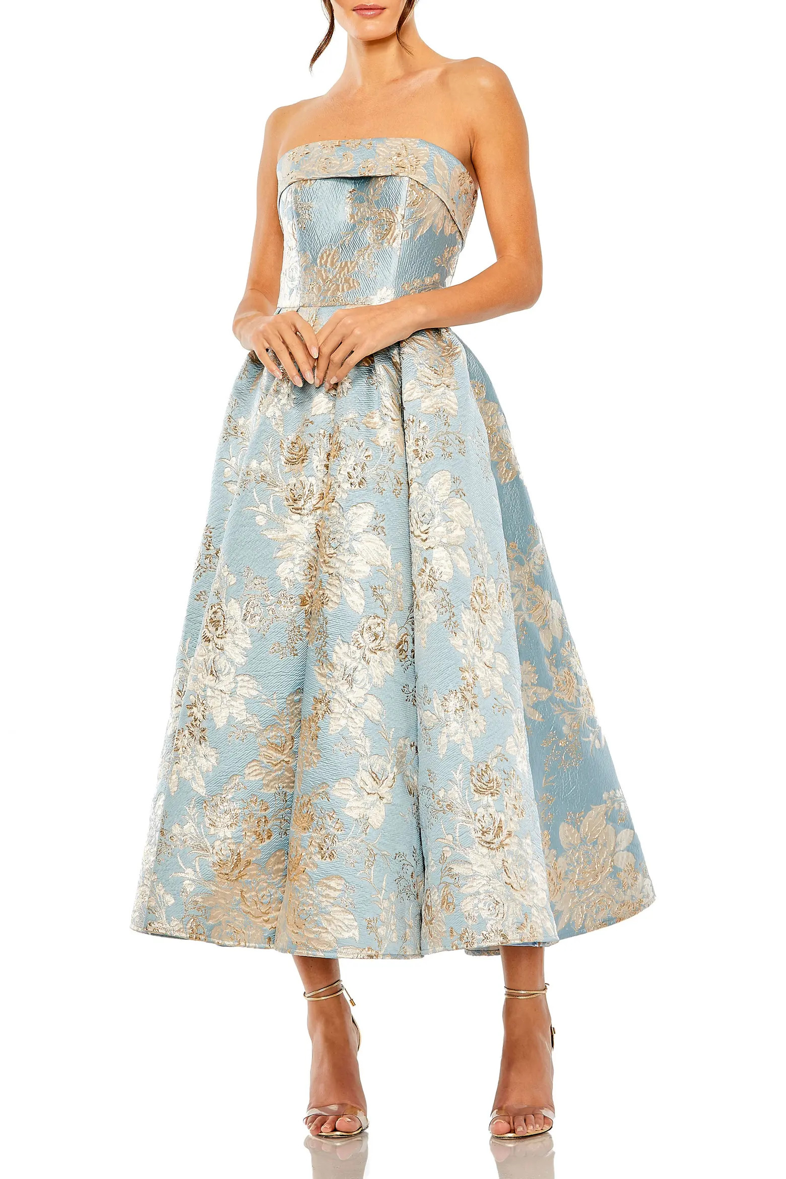 Petite Strapless Floral Brocade Midi Dress with Pockets (Women) | Nordstrom | Nordstrom