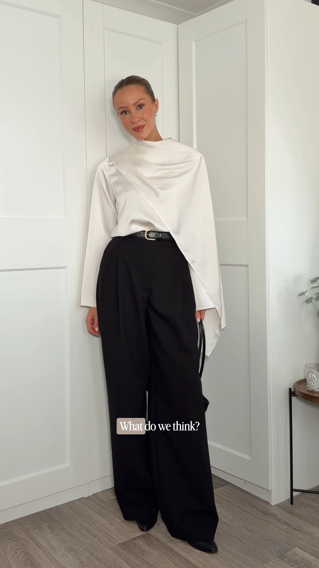 Top is old H&M sorry!🤍 Outfit of the evening, dinner outfit, date night outfit, drape blouse, scarf blouse, winter trends, wide leg tailored trousers, demellier bag, black boots, YSL libre, Lancôme lipgloss - 33

#LTKuk #LTKwinter #LTKFashionMonth