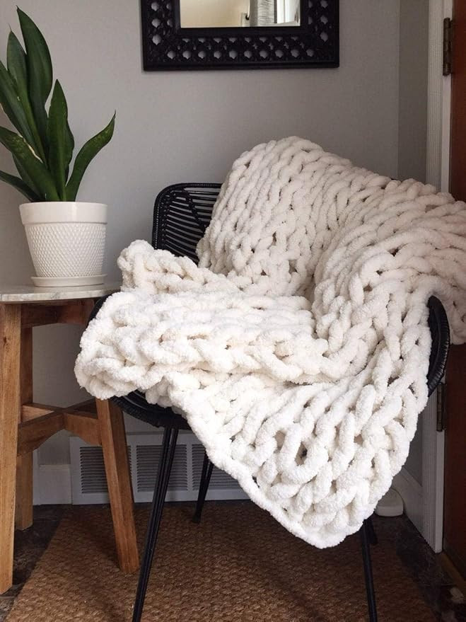 MLMGUO Chenille Chunky Knit Blanket - Super Soft Chunky Knit Throw Blanket for Bed - Chunky Knit ... | Amazon (US)