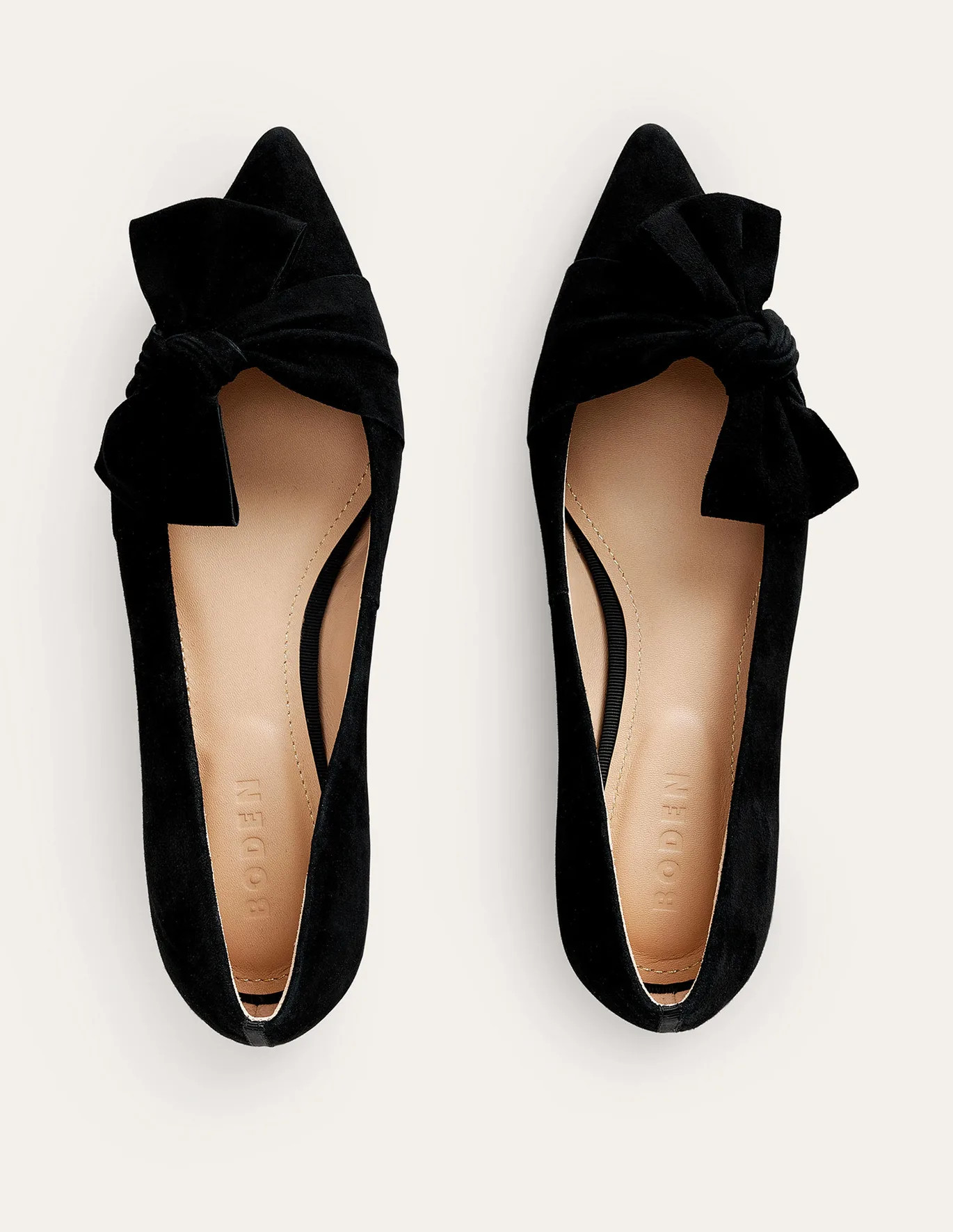 Suede-Bow Ballet Flats - Black Suede | Boden (UK & IE)