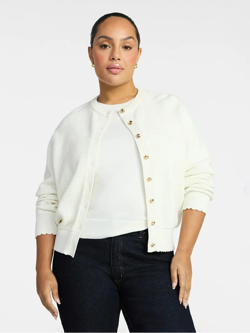 Time and Tru Women's Button Front Textured Cardigan, Sizes XS-XXXL | Walmart (US)