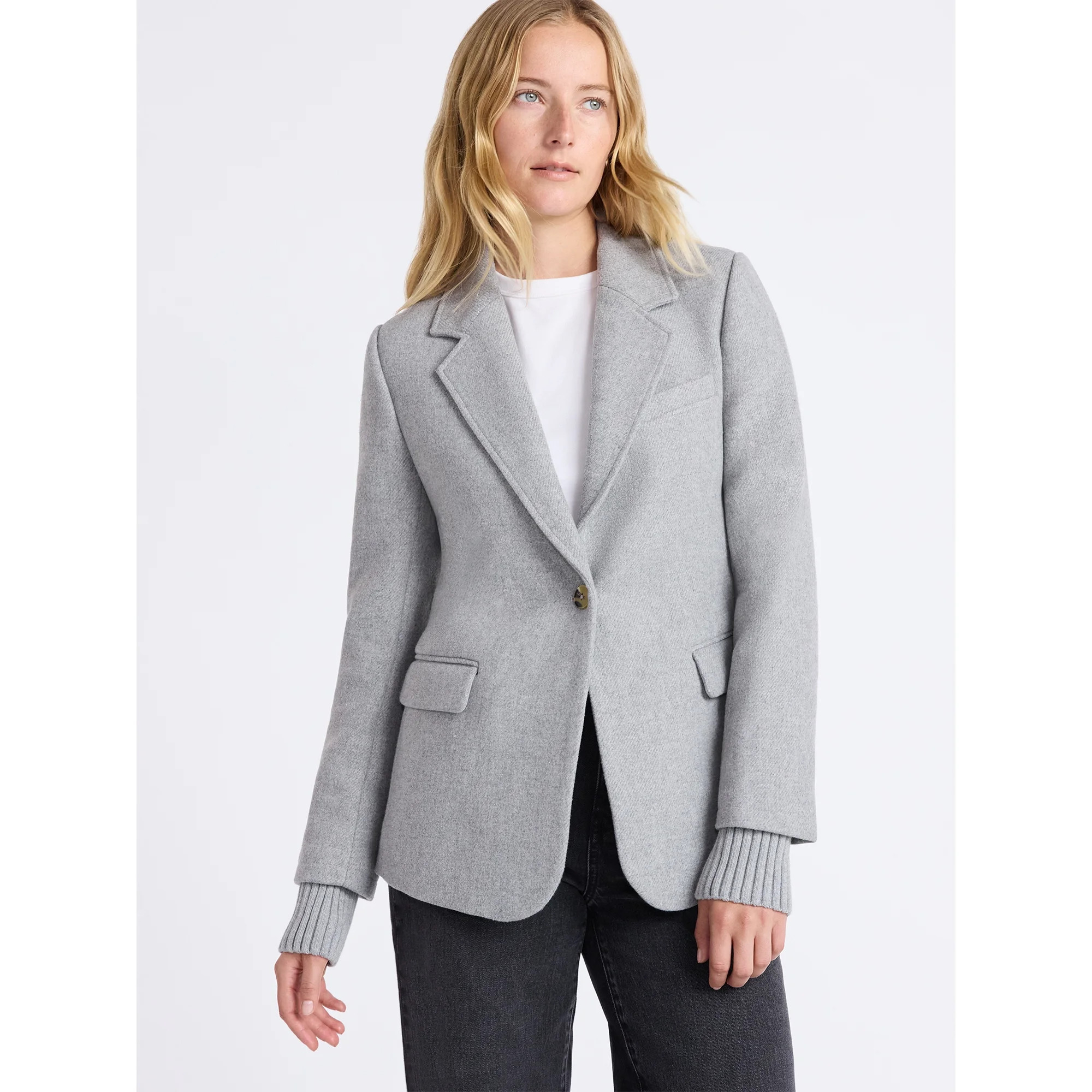 Free Assembly Women's Single Breasted Blazer with Ribbed Sweater Cuffs, Sizes XS-XXL | Walmart (US)