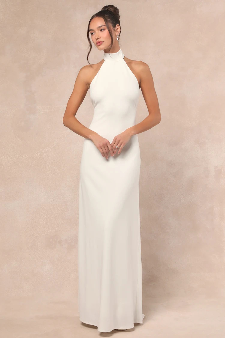 Alaura White Backless Halter Maxi Dress | Lulus