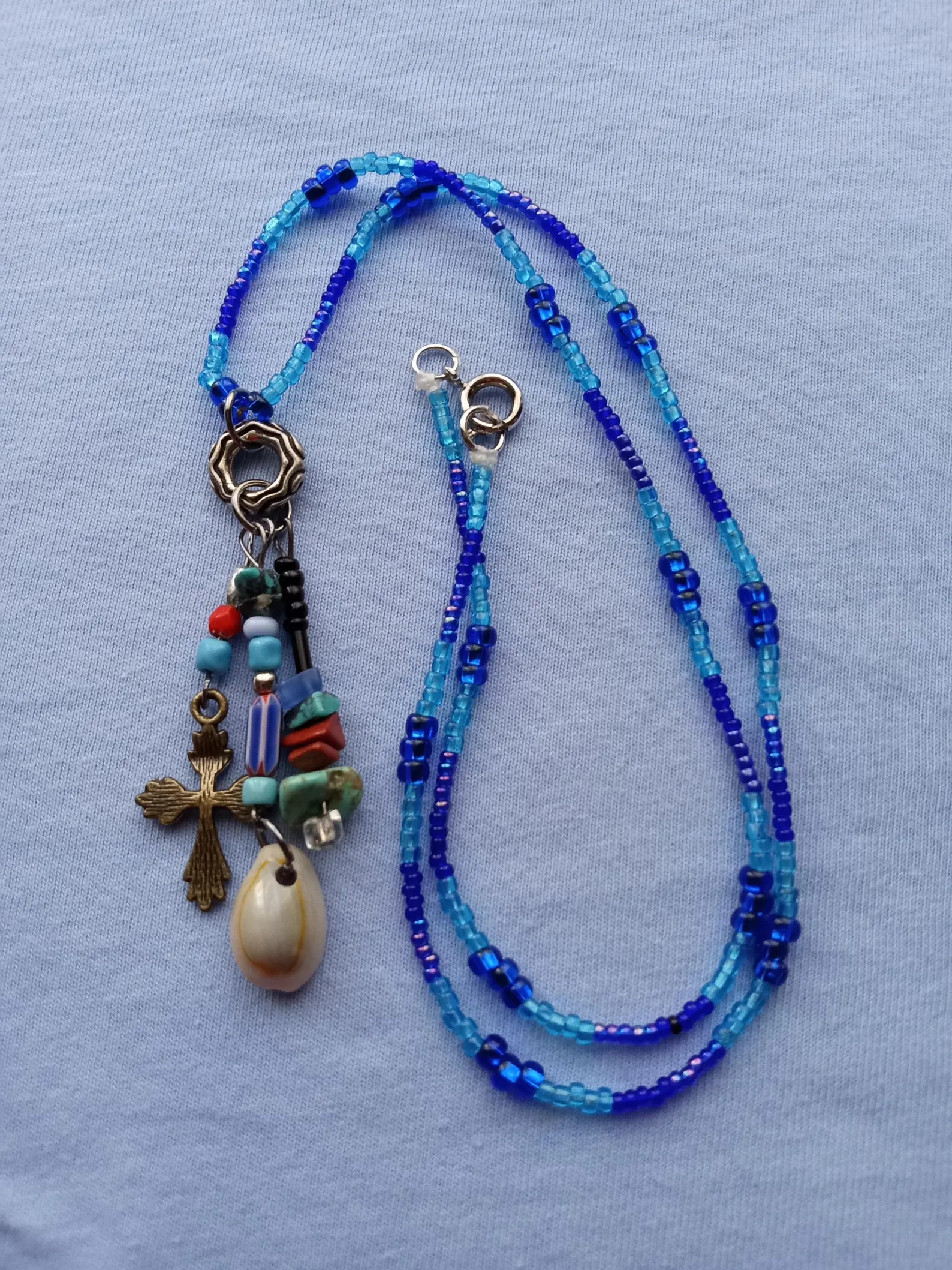 Blue beaded necklace, Multi-charm beaded necklace, Blue beads jewelry, turquoise and gemstones ch... | Etsy (Global)