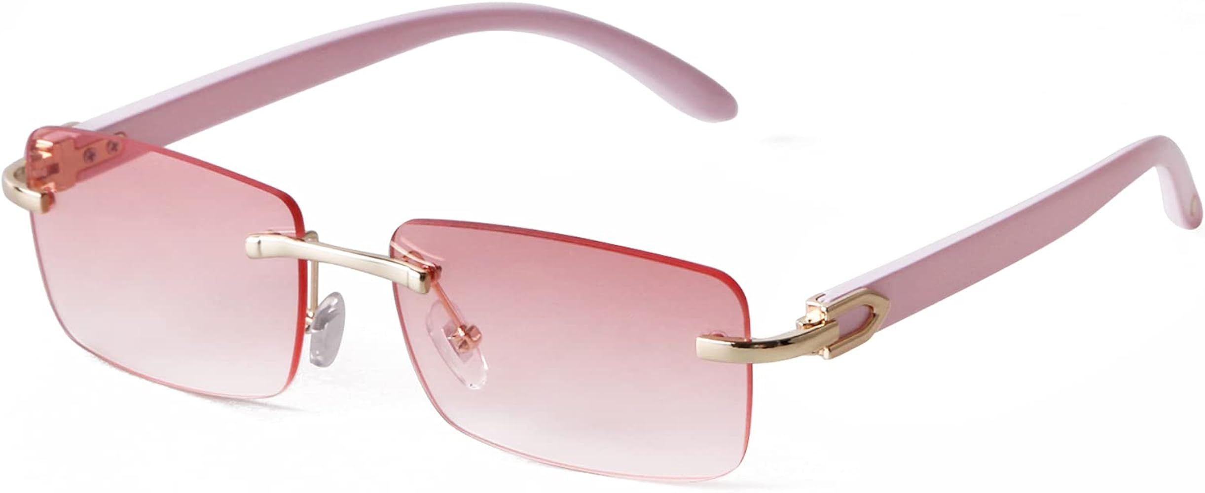 Fashion Rimless Sunglasses for Women Men Gangster Tinted Lens Frameless Shades Faux Buffalo Horn Gla | Amazon (US)