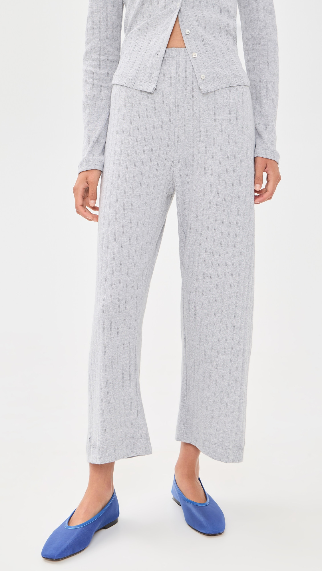 Leset Pointelle Crop Wide Leg Pants Light Grey Melange XL | Shopbop