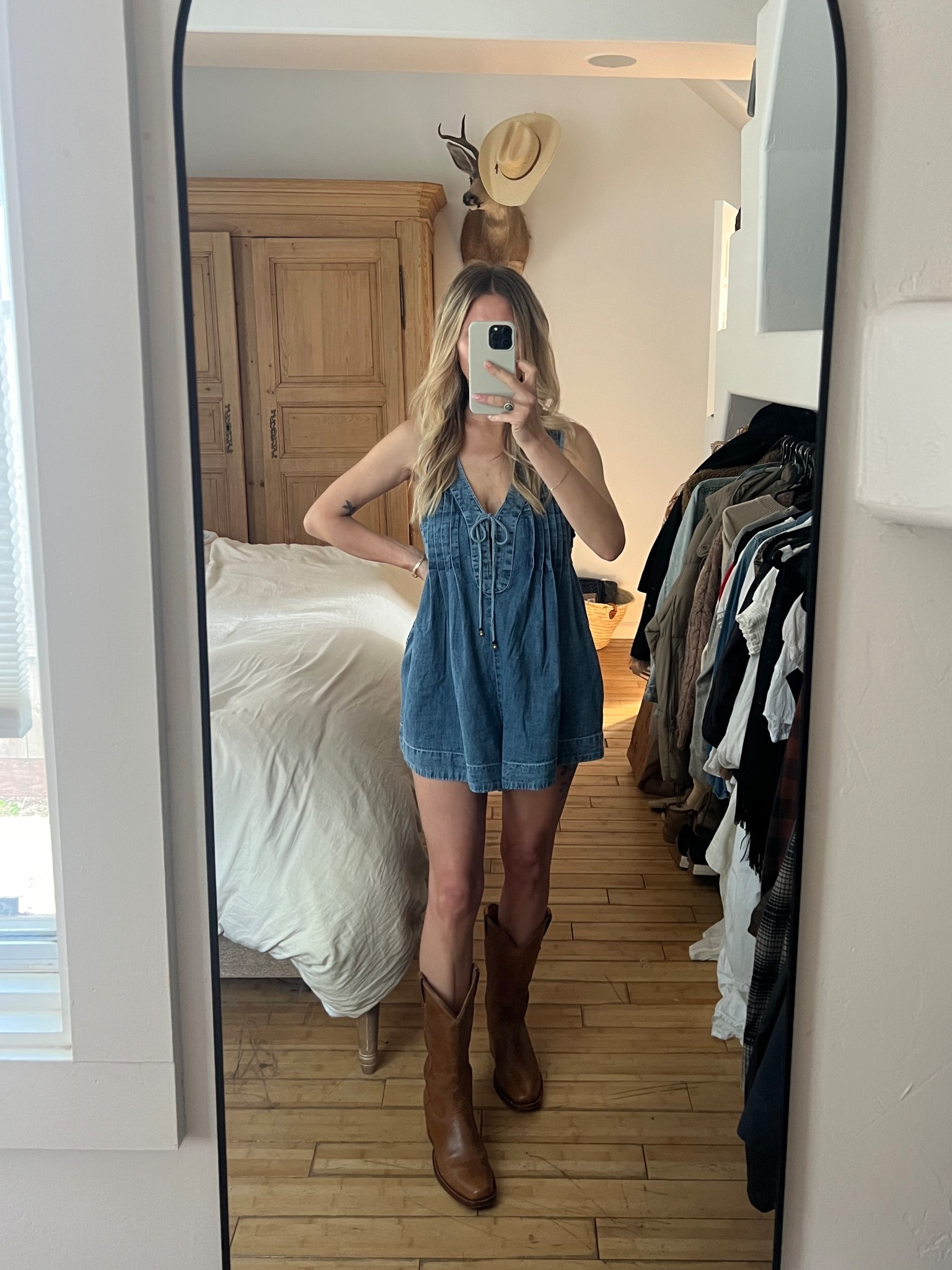 Cute spring outfit. Free people Denim romper (on sale!!) with tecovas cowboy boots

Boots: Tevcovas Cheyenne (sold out) but tagged something similar 

Denim romper is on sale on Nordstrom’s !! 25% off

#LTKSaleAlert #LTKFindsUnder100 #LTKFestival