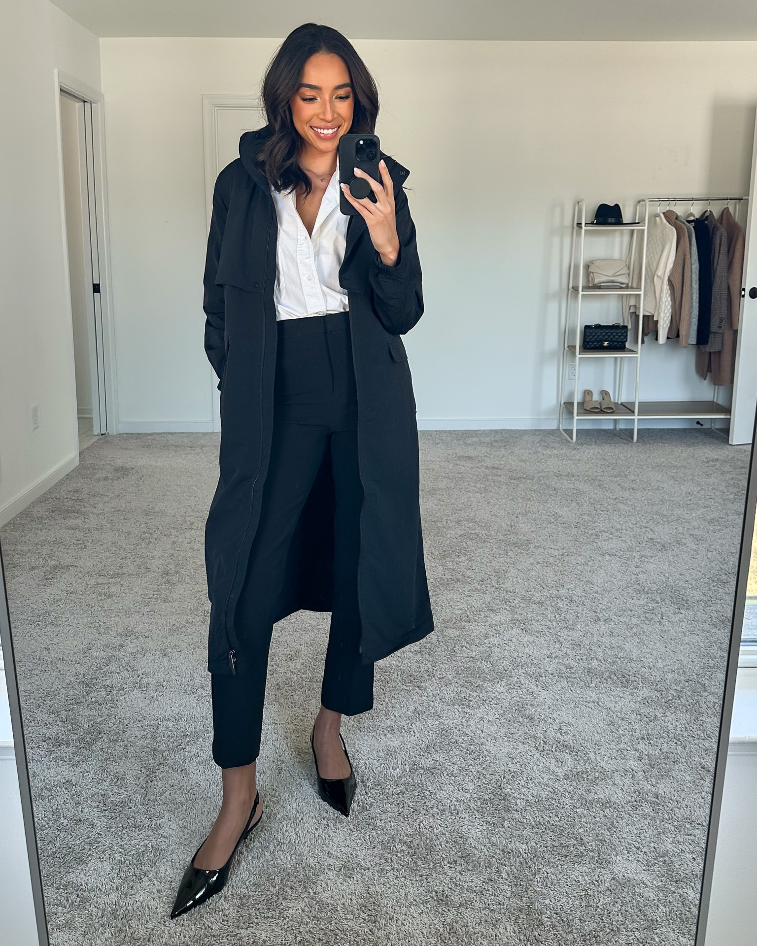 Rainy work outfit - size 4 black trench coat, size XS oversized white button down, size 0 long black pants 






Workwear 
Business casual

#LTKworkwear #LTKunder100 #LTKstyletip