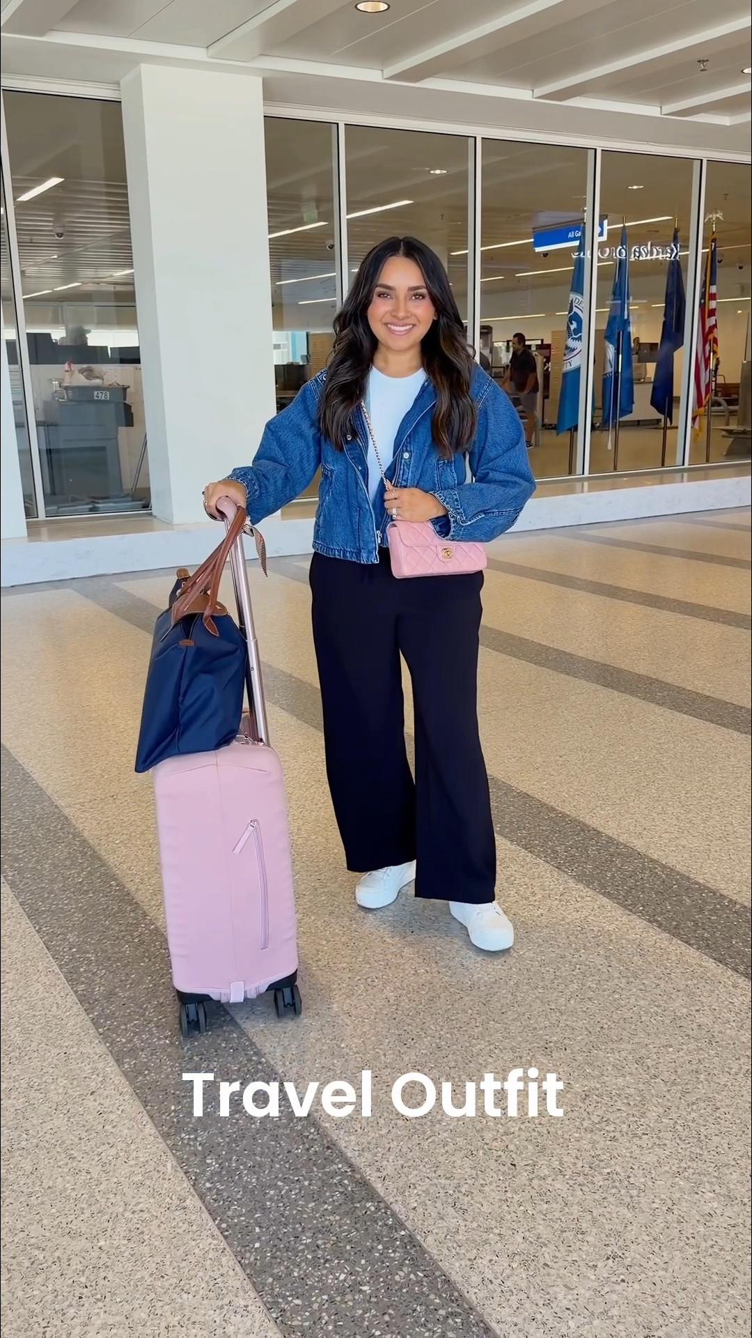 Travel airport outfit!

Denim jacket size xxs TTS
Tank size xs TTS
Black pants size xs petite TTS 
Sneakers size 6.5 TTS

#LTKPetite #LTKSaleAlert #LTKTravel