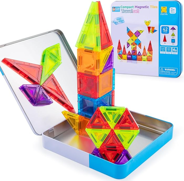 Stocking Stuffer Kid Magnetic Tiles Travel Toys for Toddler, Magnetictile Block Airplane Car Road... | Amazon (US)