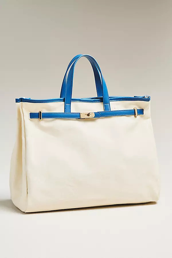 Faux Leather Trim Belted Canvas Tote | Anthropologie (US)