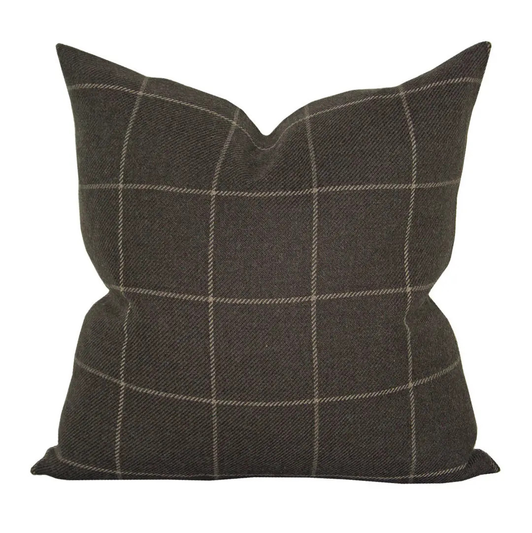 READY TO SHIP Pillow Cover Bancroft Wool Plaid Sable - Etsy | Etsy (US)