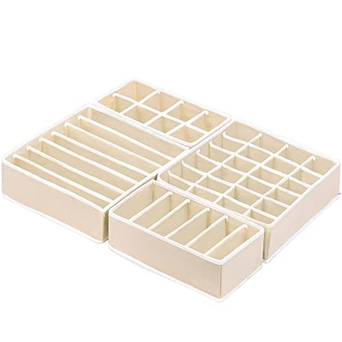 SimpleHouseware Closet Underwear Organizer Drawer Divider 4 Set, Beige | Amazon (US)