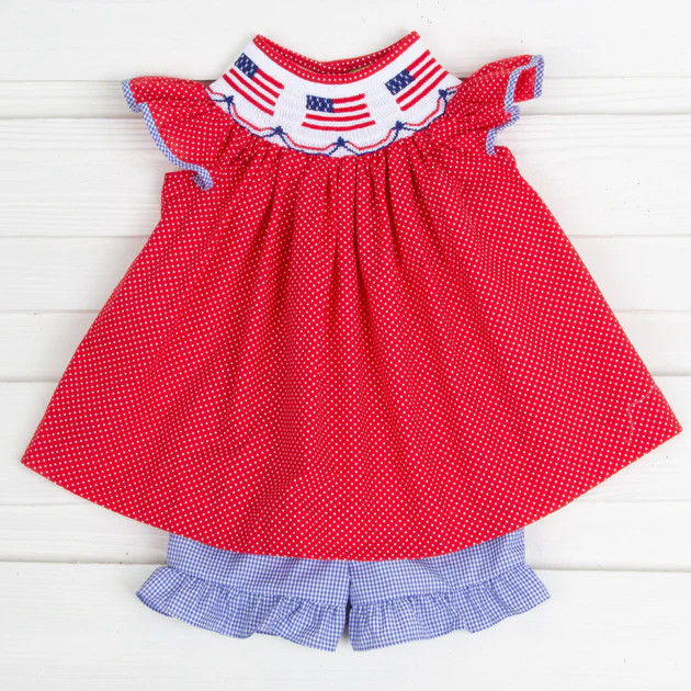 Flag Smocked Short Set Red Dot | Classic Whimsy