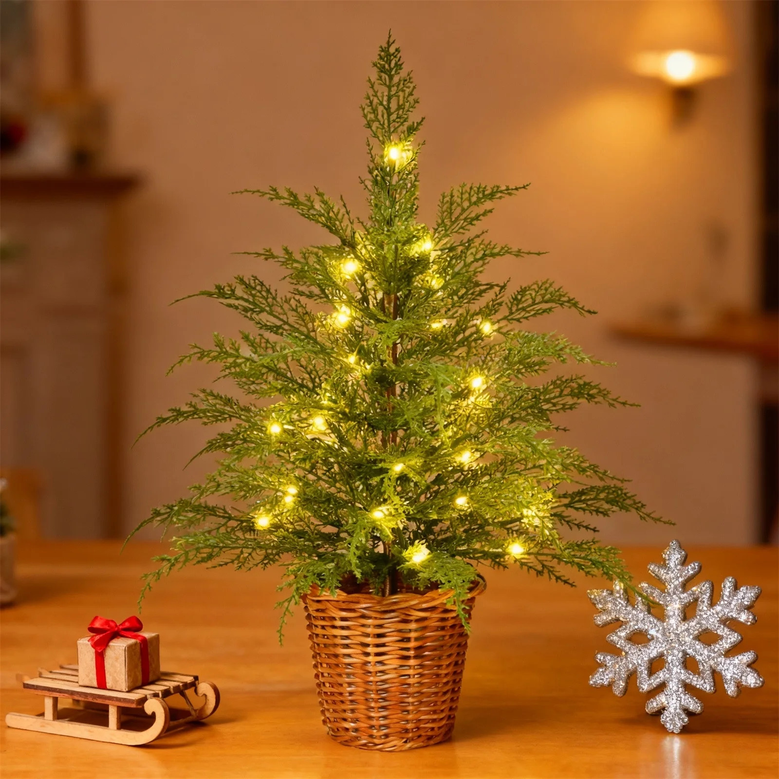 24" Pre-Lit Green Cypress Artificial Christmas Tree, Warm White LED Lights Twinkling Glow, Small ... | Walmart (US)